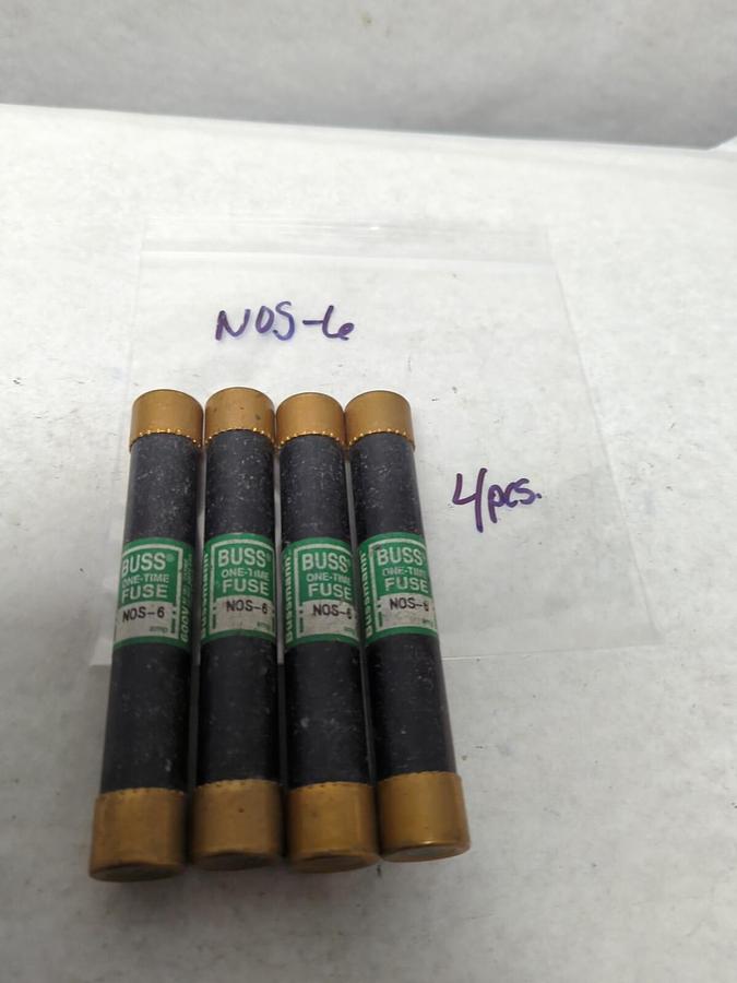 Used COOPER BUSSMANN,NOS-6,ONE-TIME 6 AMP FUSE LOT OF 4 PRE-OWNED