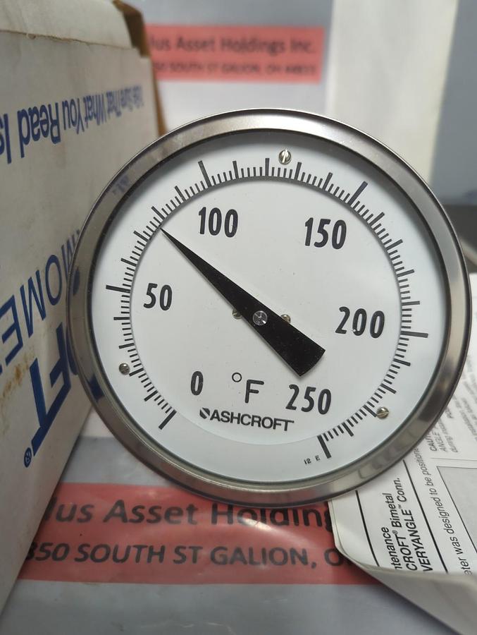 ASHCROFT,50-EI 60 E 060,BIMETAL THERMOMETER 5 INCH FACE 6 INCH STEM 1/2 INCH NPT
