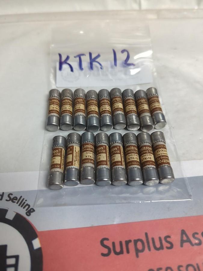 Used COOPER BUSSMANN,KTK-12,LIMITRON 12 AMP FUSE LOT OF 17 PRE-OWNED
