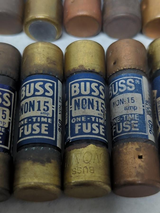 Used COOPER BUSSMANN,NON-15,ONE-TIME 15 AMP FUSE LOT OF 21 PRE-OWNED