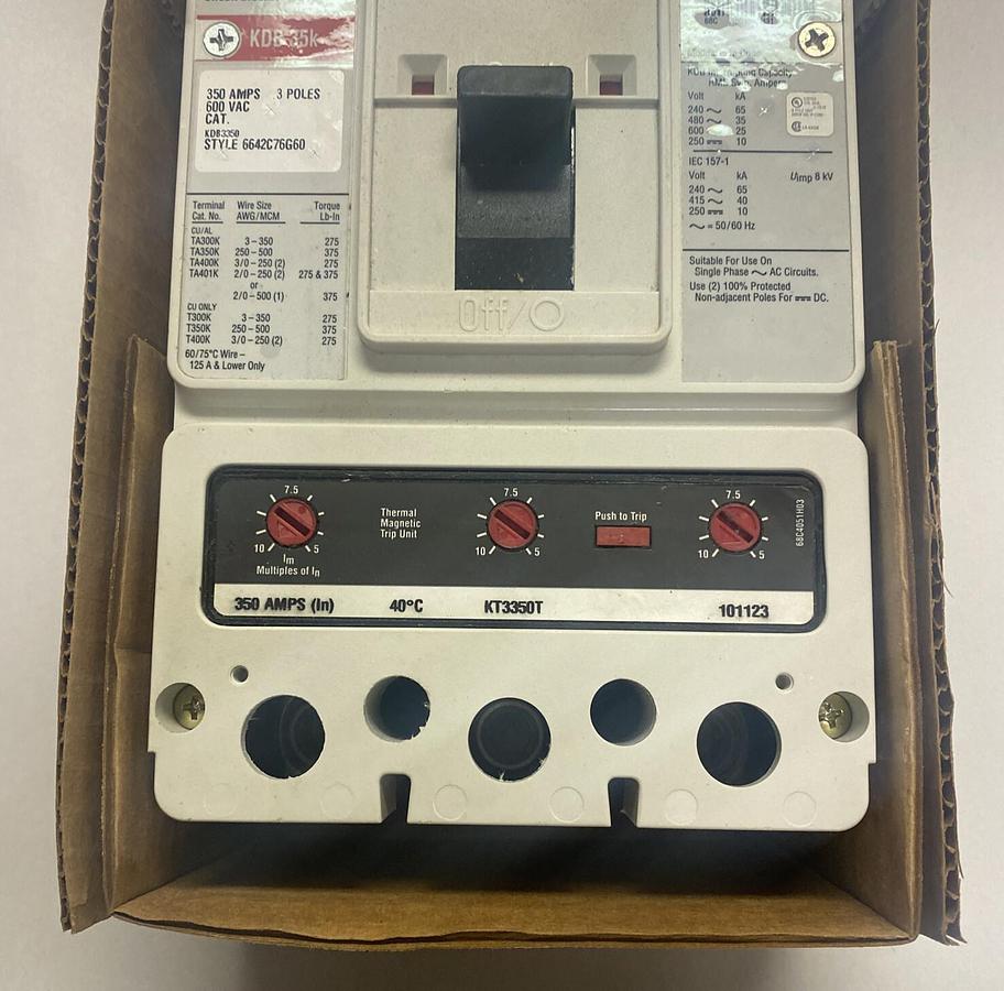 EATON CUTLER HAMMER,KDB3350,CIRCUIT BREAKER 350A 600V 3P NEW