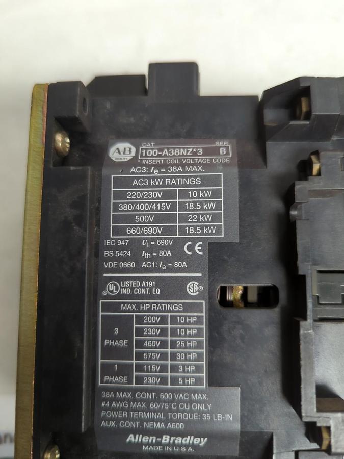 Used ALLEN BRADLEY,100-A38NZ*3,CONTACTOR ASSEMBLY PRE-OWNED