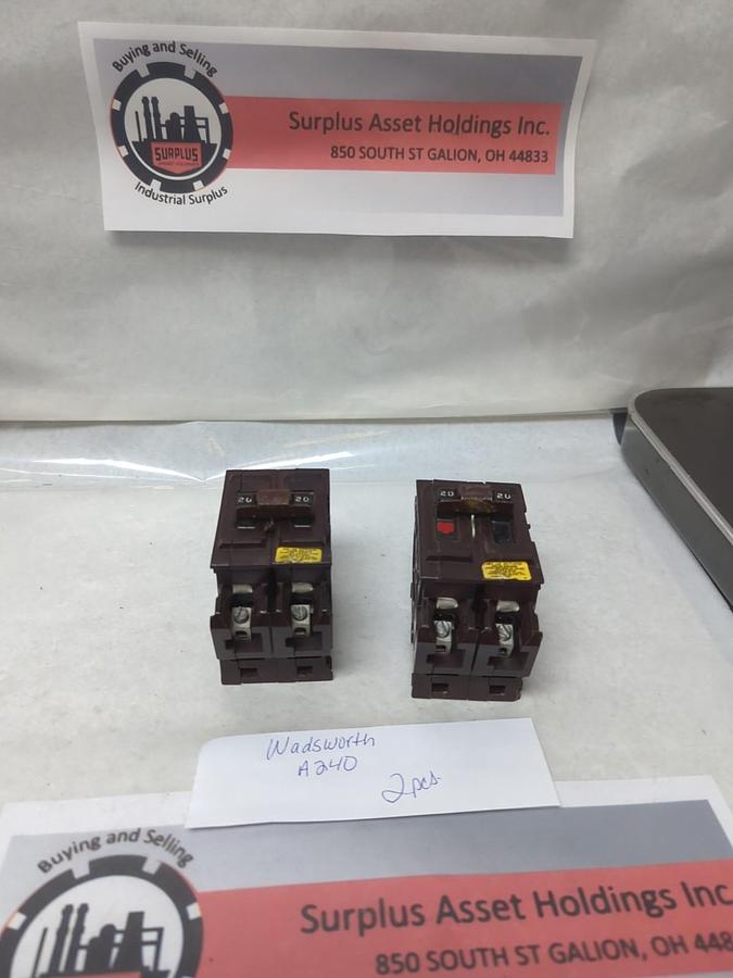 Used WADSWORTH,A220,TYPE A CIRCUIT BREAKER 20 AMP 2-POLE LOT OF 2 PRE-OWNED