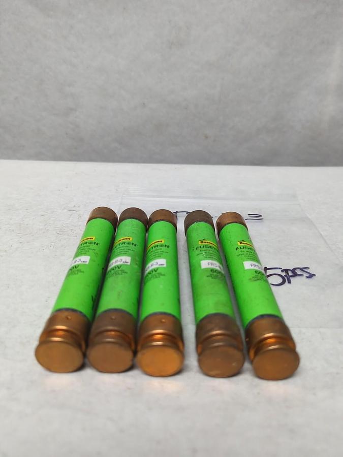 Used COOPER BUSSMANN,FRS-R-3,FUSETRON 3 AMP FUSE LOT OF 5 PRE-OWNED