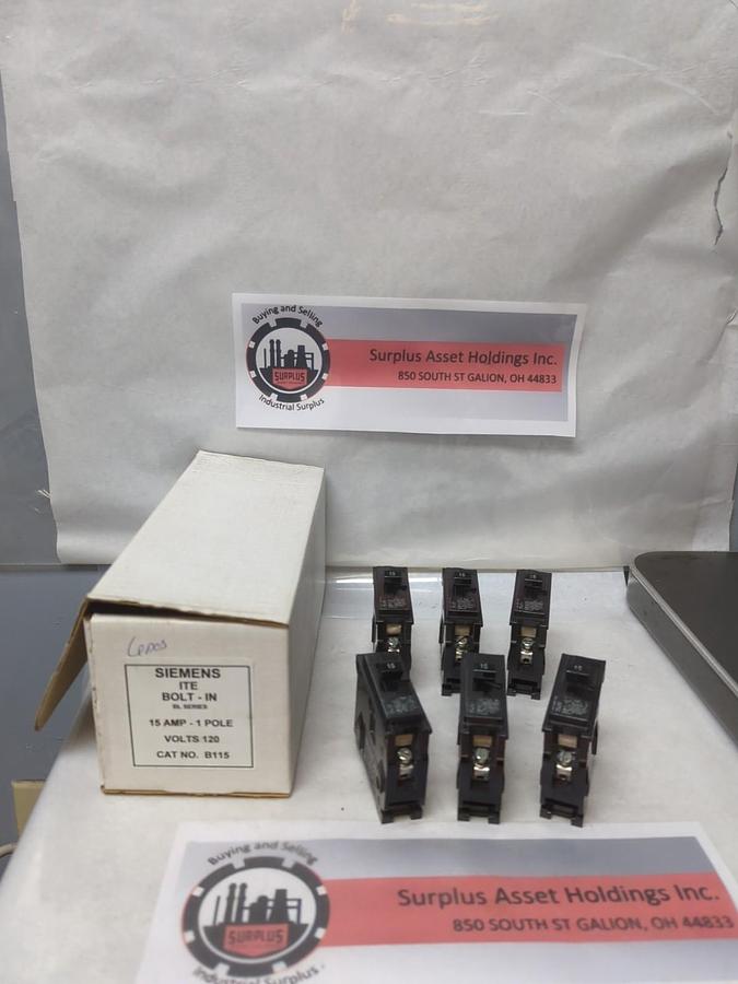 Used SIEMENS,B115,CIRCUIT BREAKER 15 AMP 1-POLE LOT OF 6 PRE-OWNED