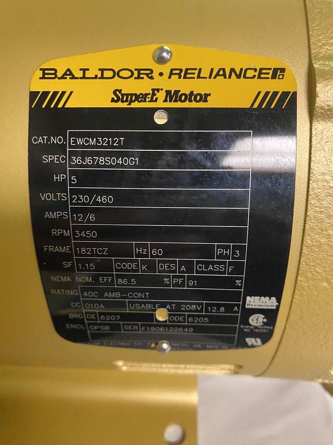 BALDOR,EWCM3212T,PUMP MOTOR 5HP 3450RPM 3PH 230/460V 182TCZ OPSB
