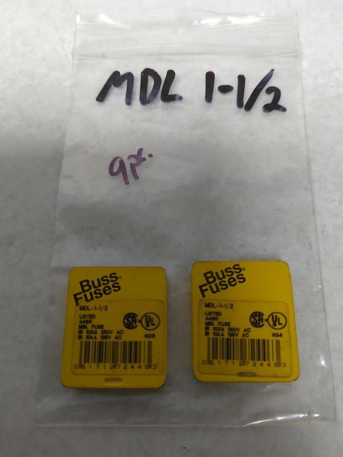 COOPER BUSSMANN,MDL-1-1/2,BUSS 1-1/2 AMP FUSE LOT OF 9 NOS