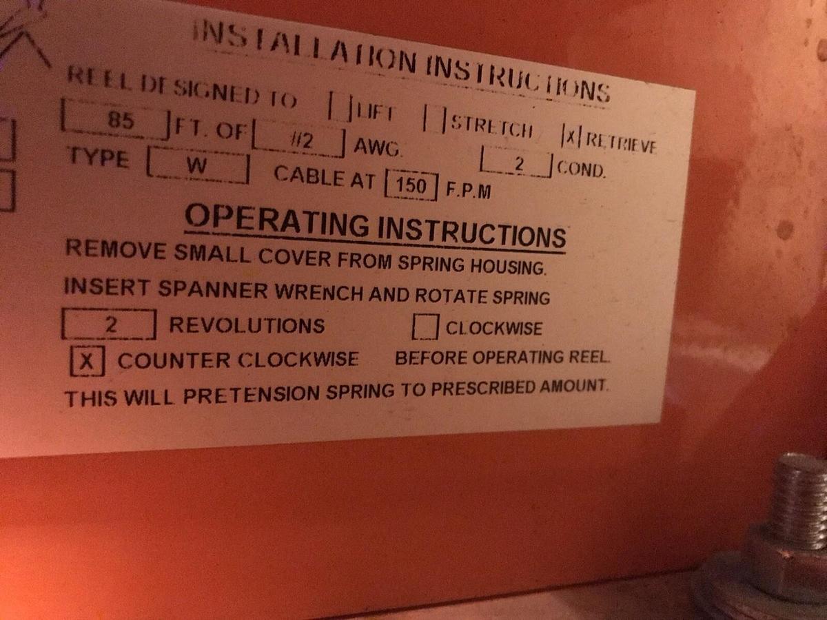 Used Gleason,SP321001-220-22-2,Cable Reel 600V Designed to Retrieve 85Ft 2AWG