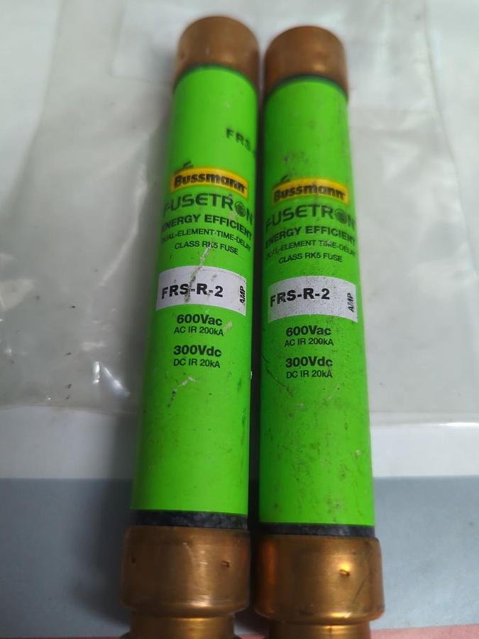 Used COOPER BUSSMANN,FRS-R-2,FUSETRON 2 AMP FUSE LOT OF 2 PRE-OWNED