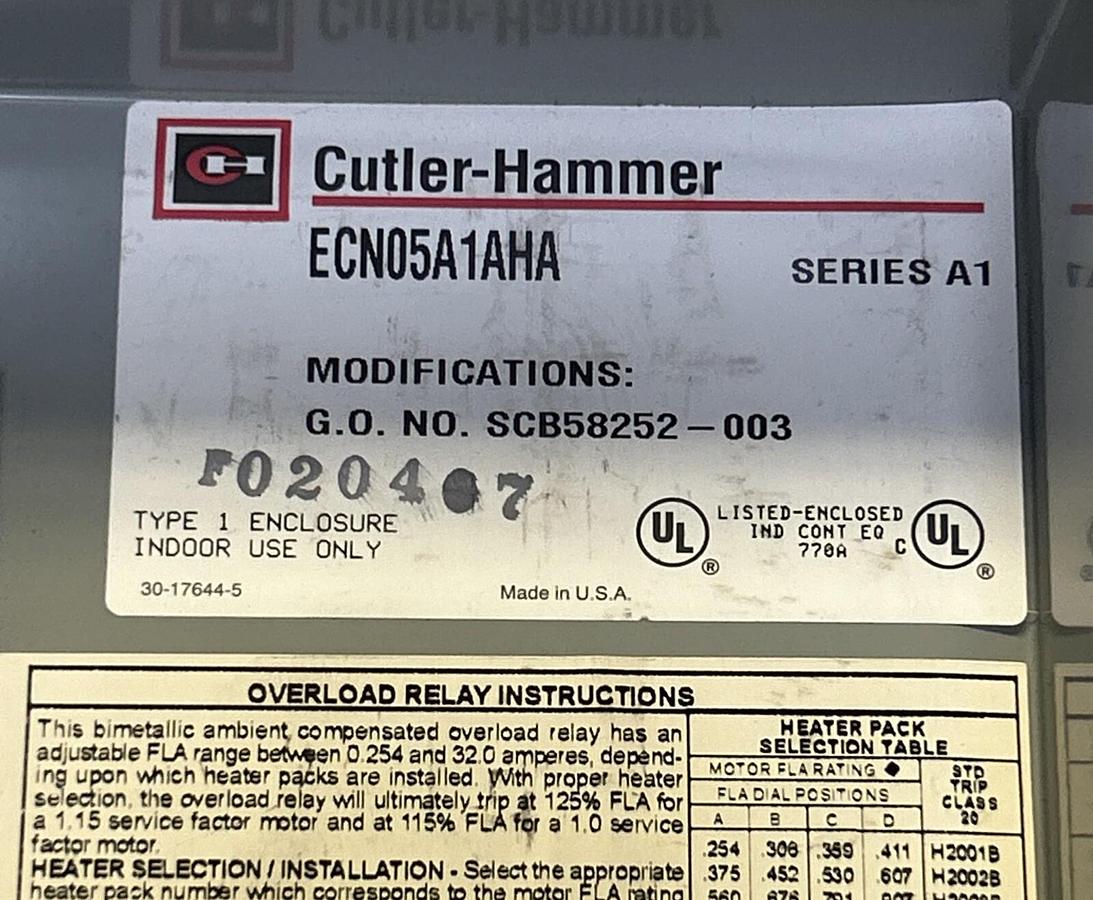 Used CUTLER-HAMMER,ECN05A1AHA,ENCLOSURE ONLY NOS