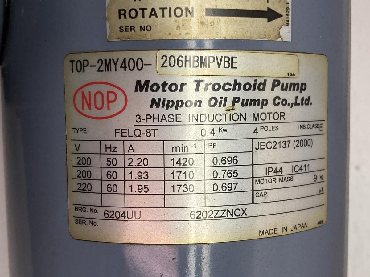 Used NOP,FELQ-8T TOP-2MY400-206HBMPVBE,Trochoid Motor Pump Oil Lube 0.4KW