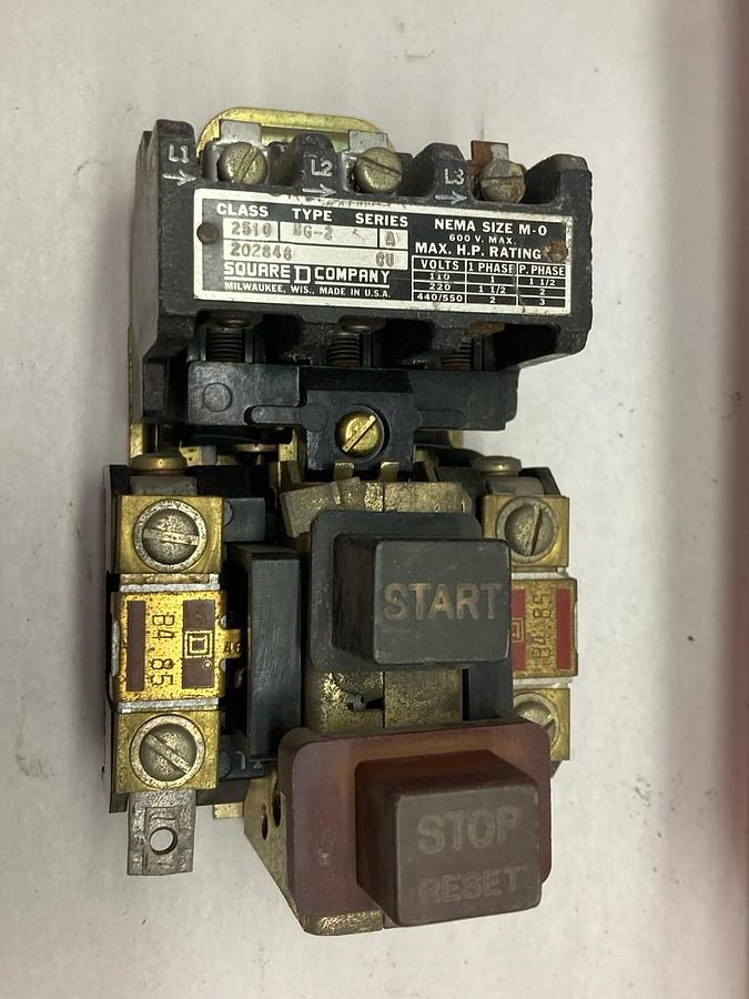 Used Square D,Class 2510 Type BG-2,Manual Starter Size M-0 Series B 600V 5 HP