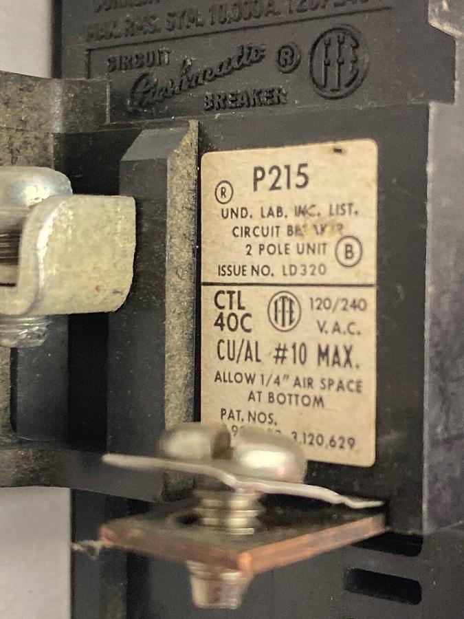 Used ITE Pushmatic,P215,Double Pole Circuit Breaker 120/240VAC