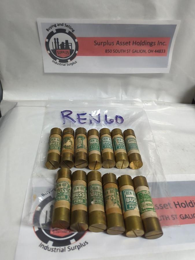 COOPER BUSSMANN,REN-60,RENEWABLE 60 AMP FUSE LOT OF 13 PRE-OWNED