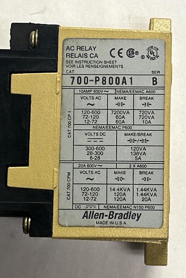 Used ALLEN BRADLEY,700-P800A1,AC RELAY
