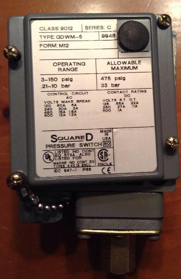 Used Square D,9012 GDWM-5,Machine Tool Pressure Switch  Series C