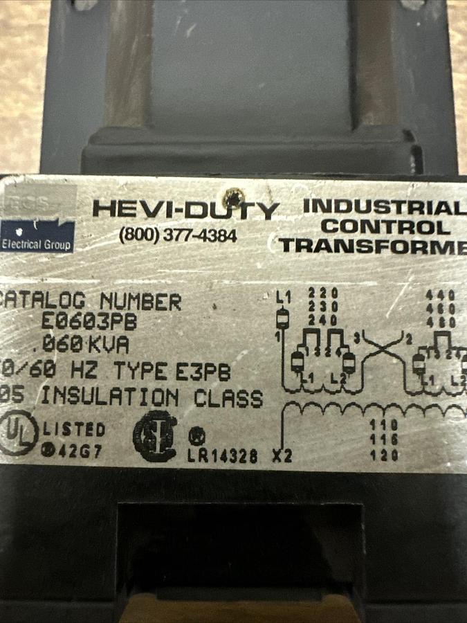 Used Hevi-Duty,E0603PB,Industrial Control Transformer
