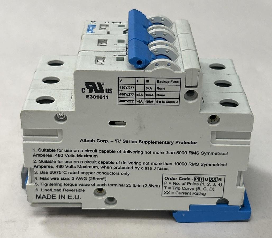 Used ALTECH,E301611,CIRCUIT BREAKER 10AMP 277V 3P
