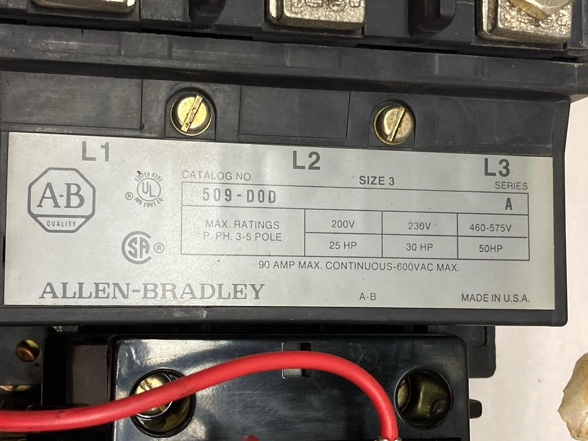 Used Allen Bradley,509-DOD,Size 3 Motor Starter 120V Coil 50 HP Ser A