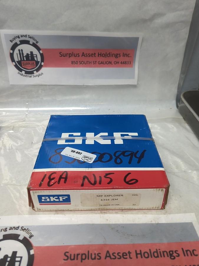 SKF,6316 JEM,DEEP GROOVE BALL BEARING 80X170X39MM NOS