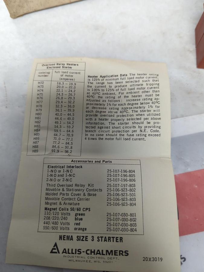 ALLIS CHALMERS,25-107-030-804,COIL KIT 575V FOR SIZE 3 & 4 NOS