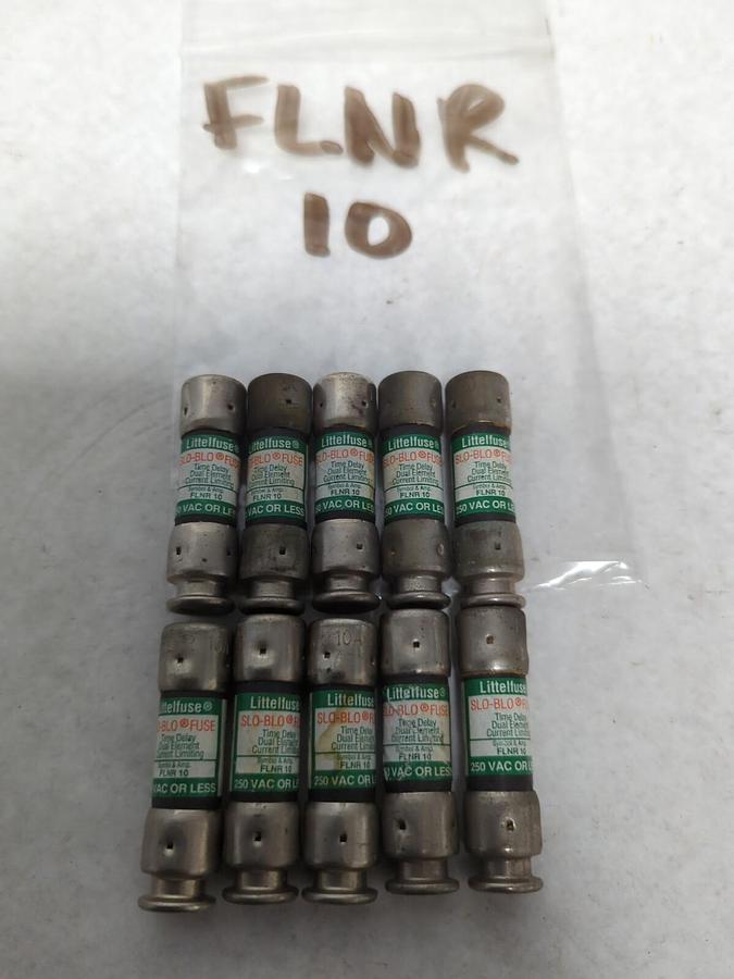 LITTELFUSE,FLNR-10,SLO-BLO 10 AMP FUSE LOT OF 10 NOS
