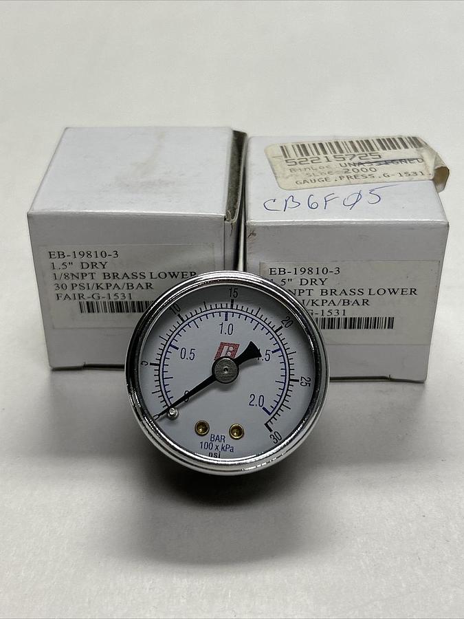 FAIR,EB-19810-3,PRESSURE GAUGE 1.5 INCH 1/8 INCH NPT 30PSI LOT OF 2 NEW