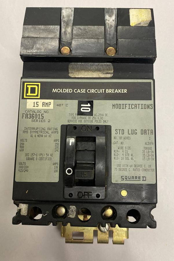 Used Square D,FA36015,I-Line Circuit Breaker 15AMP 600V 3 POLE