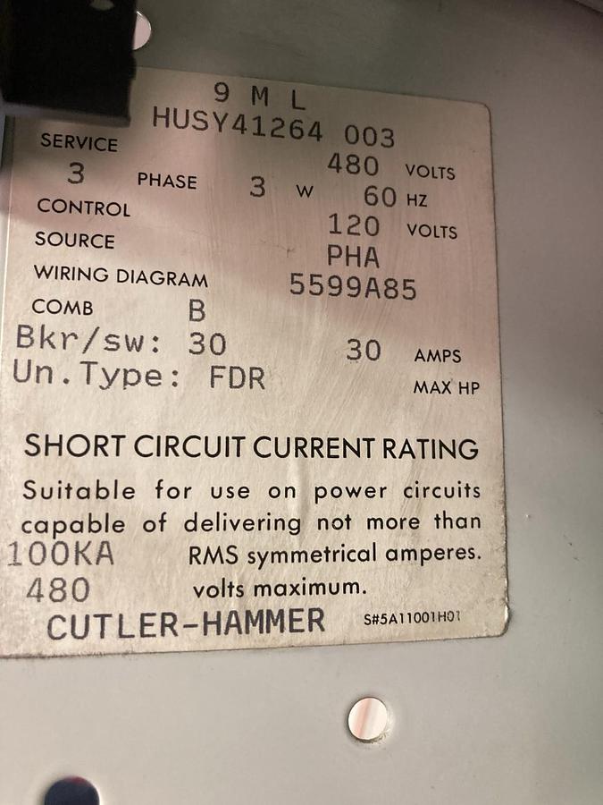 Cutler Hammer,30 Amps,12 INCH MCC Dual BREAKER/FUSED Disconnect Bucket 30A 480V