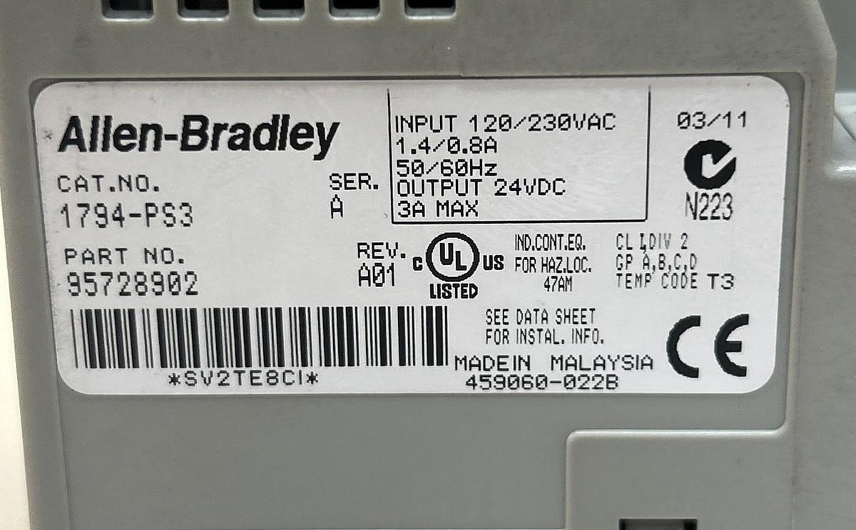 Used ALLEN BRADLEY,1794-PS3,FLEX I/O POWER SUPPLY MODULE 24VDC