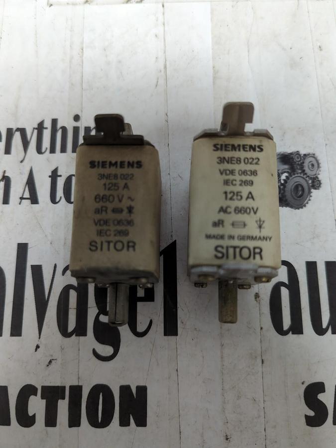 Used SIEMENS,3NE8022,FUSE SITOR 125A/600V VAC LOT OF 2