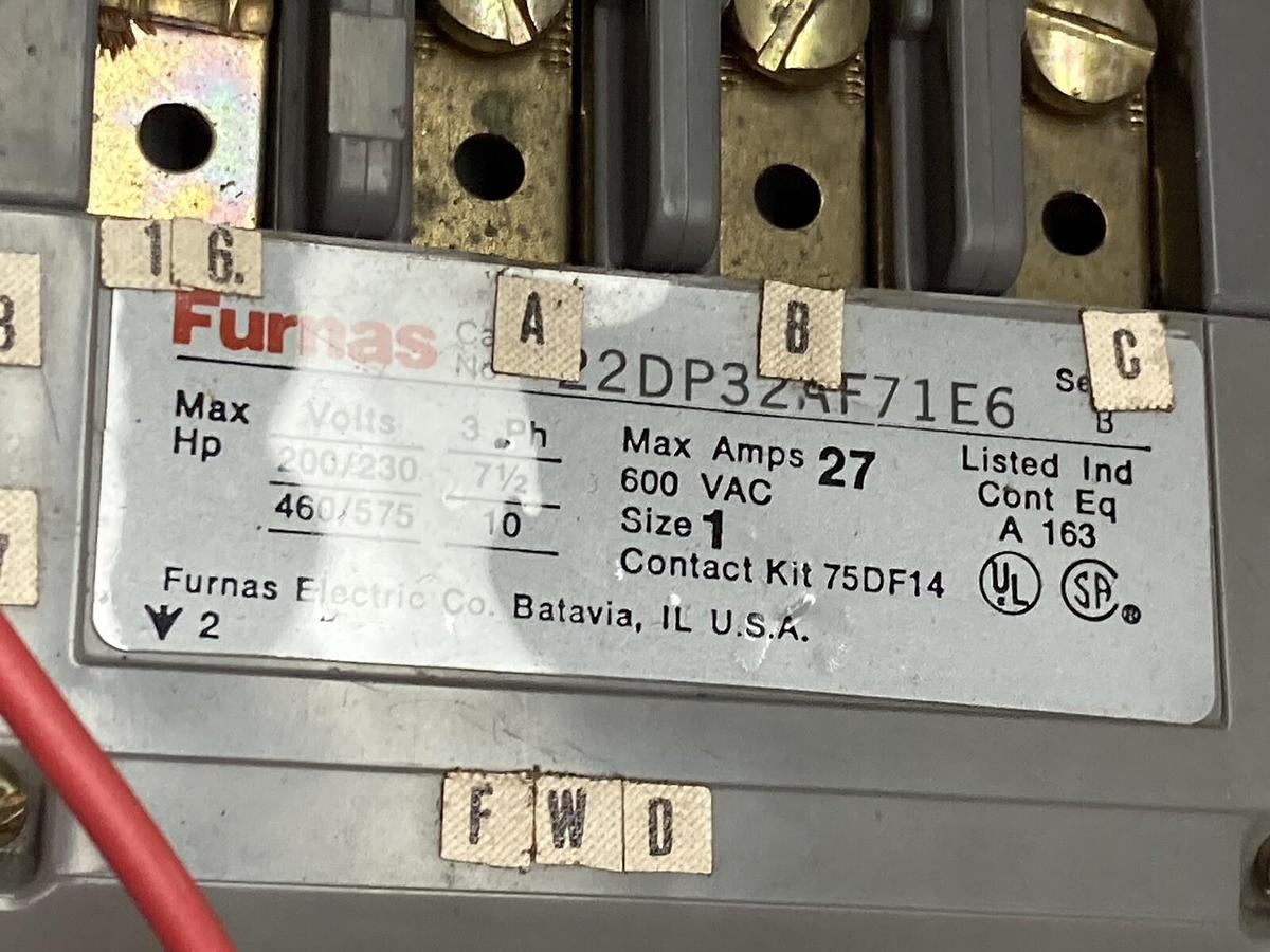 Used Furnas,22DP32AF71E6,Size 1 Motor Contactor 27A 600VAC