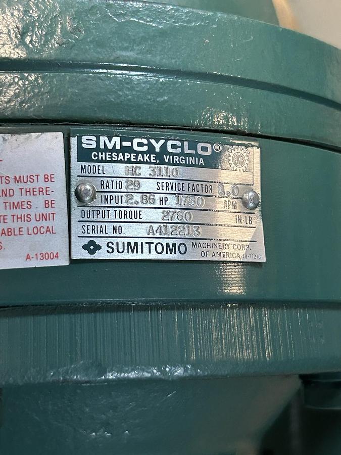 SUMITOMO,HC3110,GEAR REDUCER 29:1 RATIO 2.86HP 1750RPM