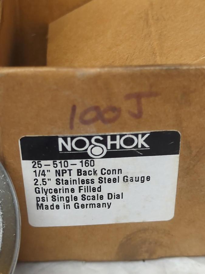 NOSHOK,25-510-160,GAUGE 2-1/2 IN FACE 1/4 IN NPT BACK CONNECTION 0-160PSI NOS