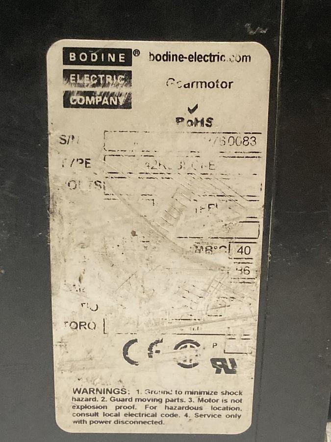 Used Bodine Electric,0681,1/4 Hp Gear Motor 85 RPM, 20:1 Ratio 42R5BFCI-E3 with Cord