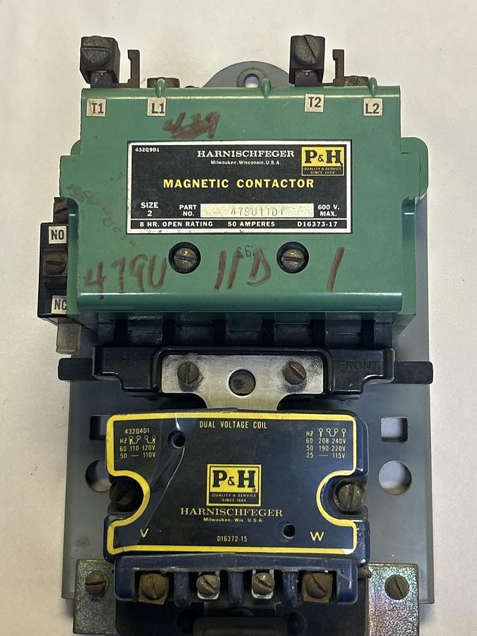 Used P&H,479U11D1,MAGNETIC CONTACTOR SIZE 2 50A 600V