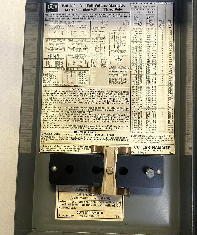 Used CUTLER-HAMMER,325KAL1,MOTOR STARTER SIZE 1 W/ ENCLOSURE
