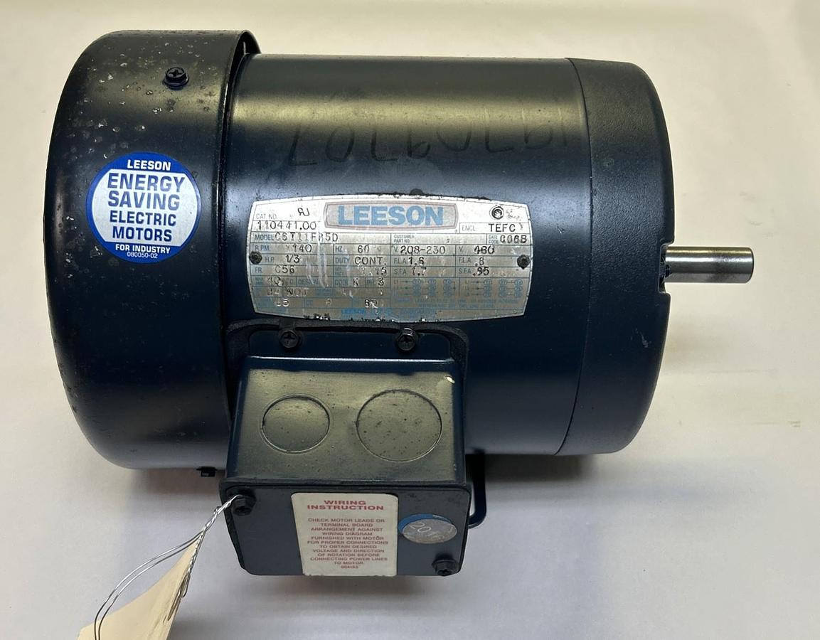 Used LEESON,110441.00,MOTOR 1/3HP 1140RPM 208-230V 3PH C56 FRAME