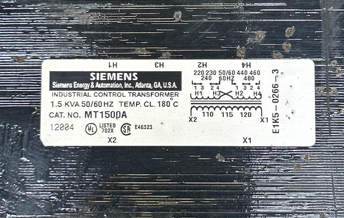 Used SIEMENS,MT1500A,CONTROL TRANSFORMER 1.5KVA 50/60HZ