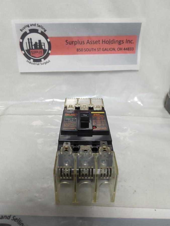 Used FUJI,BB3EEB-075,AUTO CIRCUIT BREAKER EA103B 3-POLE 75 AMP PRE-OWNED