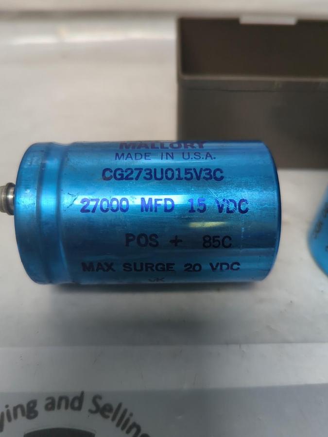 Used MALLORY,CG273U015V3C,CAPACITOR 27000MFD 15 VDC LOT OF 2 PRE-OWNED