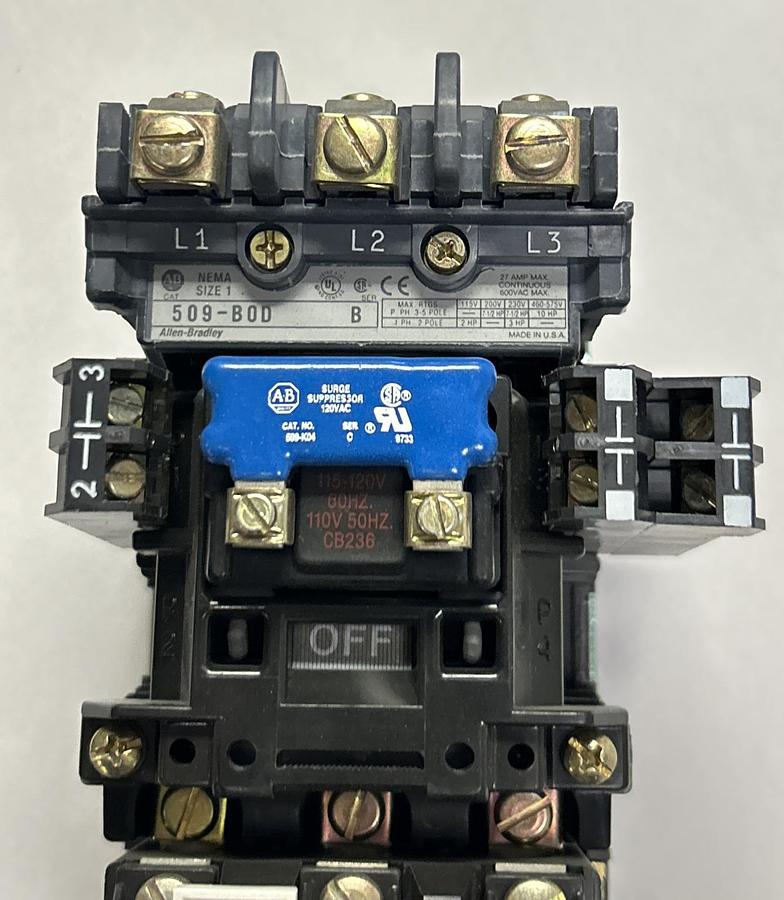 Used ALLEN BRADLEY,509-BOD,SER B STARTER SIZE 1 27A 600V