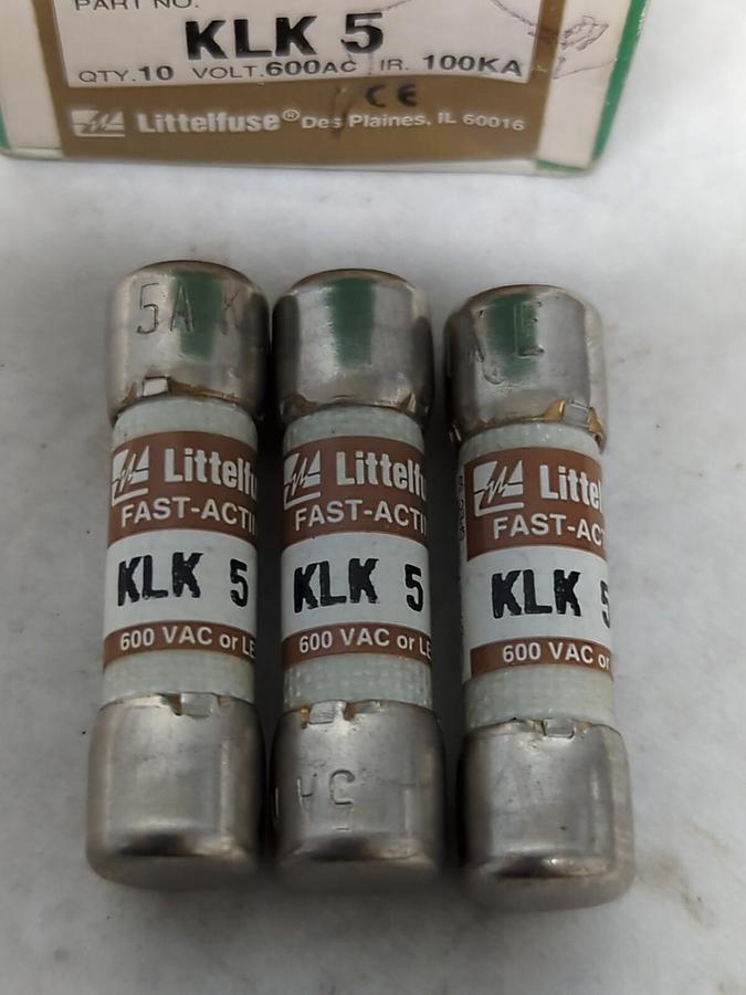 LITTLEFUSE,KLK-5,MIDGET 5 AMP FUSES BOX OF 3 NOS
