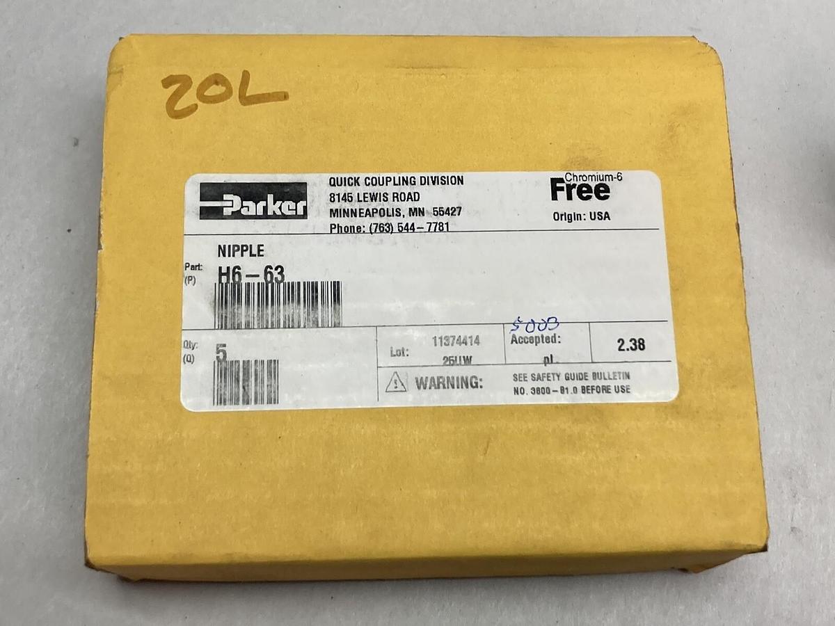 Parker,H6-63,Nipple Coupler LOT OF 5