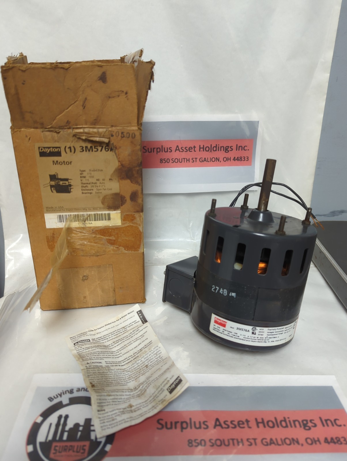 DAYTON,3M576A,1-PHASE MOTOR 115V 1/10HP NOS