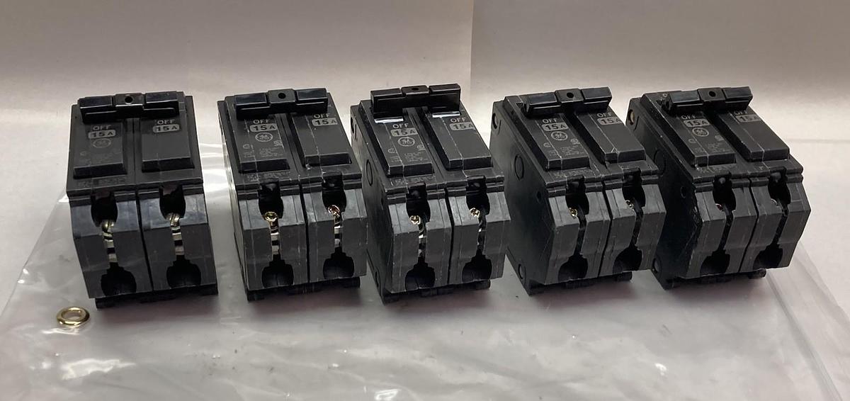 Used General Electric,THQL215,2-Pole Circuit Breaker 120-240V 15A LOT OF 5