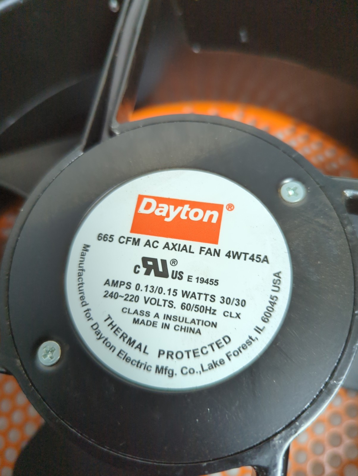 Used DAYTON,665 CFM,AC AXIAL FAN ASSEMBLY 4W745A PRE-OWNED