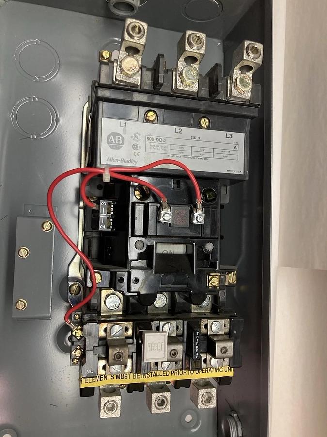 Used Allen Bradley,509-DOD,Contacter Starter Starter Enclosure Size 3 Type 12 Ser A