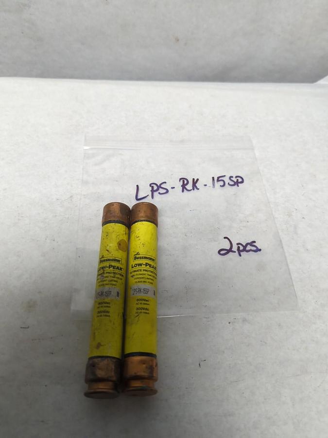 Used COOPER BUSSMANN,LPS-RK-15SP,LOW-PEAK 15 AMP FUSE LOT OF 2 PRE-OWNED