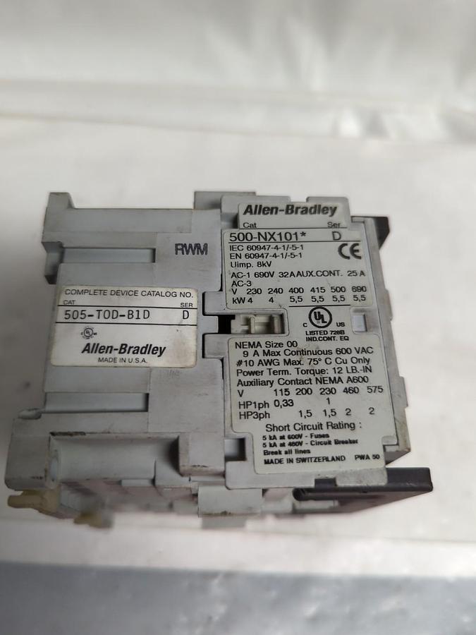 Used ALLEN BRADLEY,505-TOD-B1D,REVERSING STARTER/CONTACTOR SIZE 00 PRE-OWNED